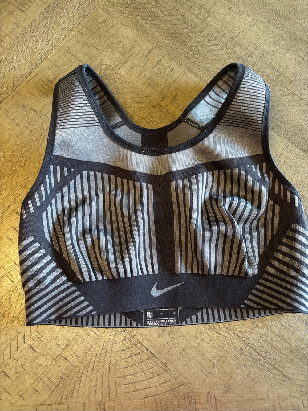 Nike Black and Gray Striped Athletic Sports Bra